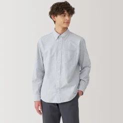 Fashion Men's Washed Oxford Button Down Long Sleeve Striped Shirt Shirts & Polos