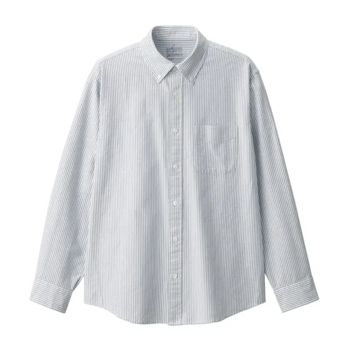 Fashion Men's Washed Oxford Button Down Long Sleeve Striped Shirt Shirts & Polos