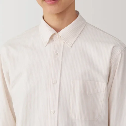 Fashion Men's Washed Oxford Button Down Long Sleeve Striped Shirt Shirts & Polos