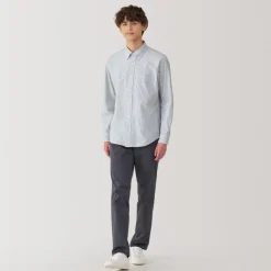 Fashion Men's Washed Oxford Button Down Long Sleeve Striped Shirt Shirts & Polos