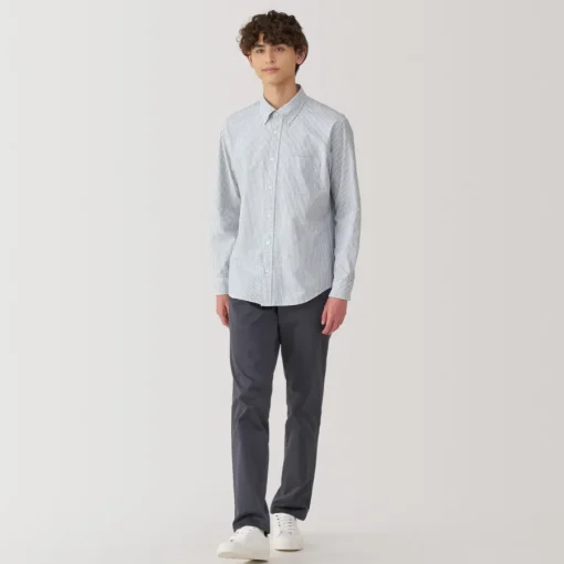 Fashion Men's Washed Oxford Button Down Long Sleeve Striped Shirt Shirts & Polos