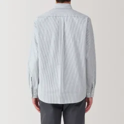 Fashion Men's Washed Oxford Button Down Long Sleeve Striped Shirt Shirts & Polos