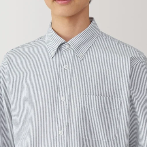 Fashion Men's Washed Oxford Button Down Long Sleeve Striped Shirt Shirts & Polos