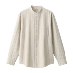 Best Men's Washed Oxford Stand Collar Long Sleeve Striped Shirt Shirts & Polos