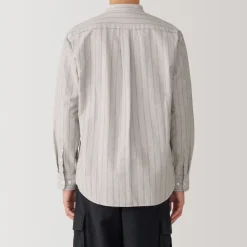 Best Men's Washed Oxford Stand Collar Long Sleeve Striped Shirt Shirts & Polos