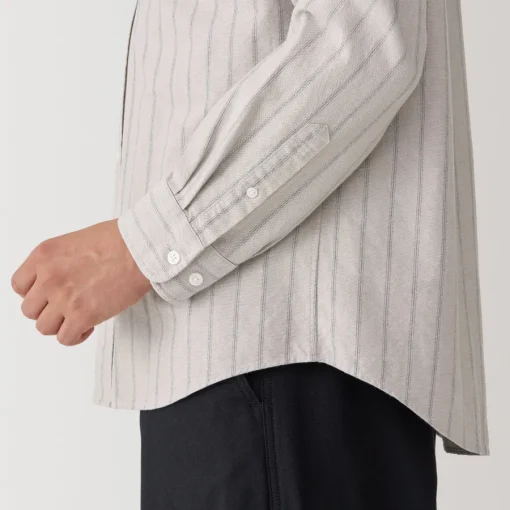 Best Men's Washed Oxford Stand Collar Long Sleeve Striped Shirt Shirts & Polos