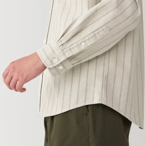 Best Men's Washed Oxford Stand Collar Long Sleeve Striped Shirt Shirts & Polos