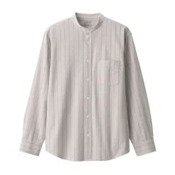 Best Men's Washed Oxford Stand Collar Long Sleeve Striped Shirt Shirts & Polos