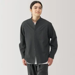 Outlet Men's Washed Oxford Stand Collar Long Sleeve Shirt Shirts & Polos