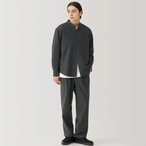 Outlet Men's Washed Oxford Stand Collar Long Sleeve Shirt Shirts & Polos