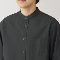Outlet Men's Washed Oxford Stand Collar Long Sleeve Shirt Shirts & Polos