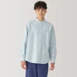 Outlet Men's Washed Oxford Stand Collar Long Sleeve Shirt Shirts & Polos