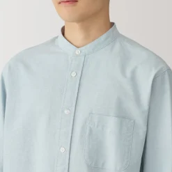 Outlet Men's Washed Oxford Stand Collar Long Sleeve Shirt Shirts & Polos
