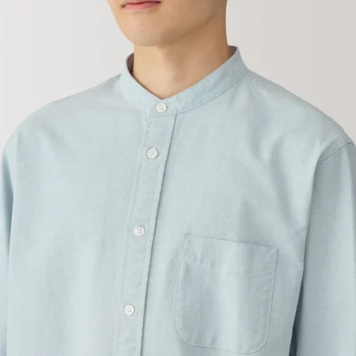 Outlet Men's Washed Oxford Stand Collar Long Sleeve Shirt Shirts & Polos