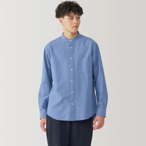 Outlet Men's Washed Oxford Stand Collar Long Sleeve Shirt Shirts & Polos