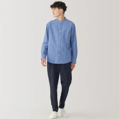 Outlet Men's Washed Oxford Stand Collar Long Sleeve Shirt Shirts & Polos