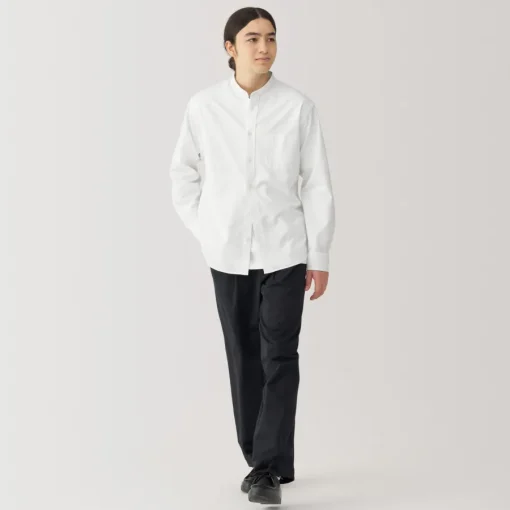 Outlet Men's Washed Oxford Stand Collar Long Sleeve Shirt Shirts & Polos