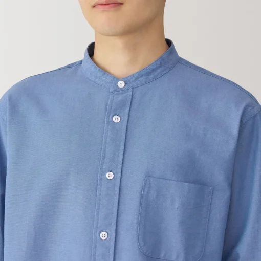 Outlet Men's Washed Oxford Stand Collar Long Sleeve Shirt Shirts & Polos