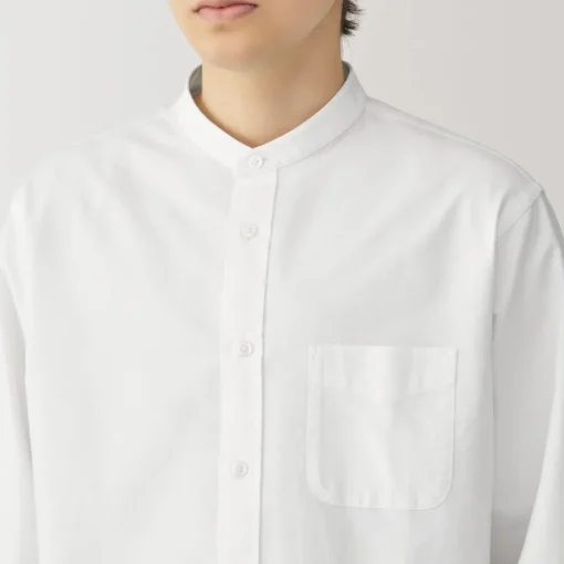 Outlet Men's Washed Oxford Stand Collar Long Sleeve Shirt Shirts & Polos