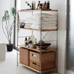 Fashion SUS Shelving Unit - Oak - Wide - Medium Oak Wood Shelving Units