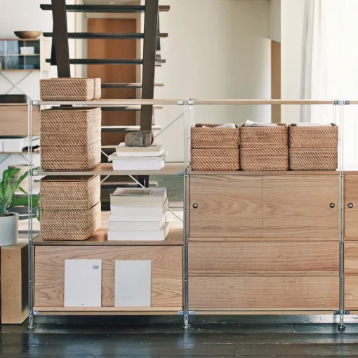 Fashion SUS Shelving Unit - Oak - Wide - Medium Oak Wood Shelving Units