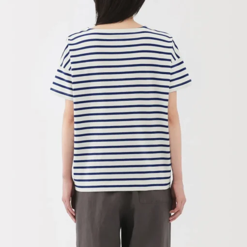 Hot Women's Boat Neck Short Sleeve Striped T-Shirt Women T-Shirts
