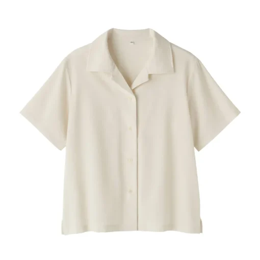 Sale Women's Breathable Seersucker Open Collar Short Sleeve Shirt Women Tops & Shirts