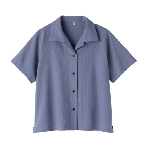 Sale Women's Breathable Seersucker Open Collar Short Sleeve Shirt Women Tops & Shirts