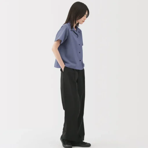 Sale Women's Breathable Seersucker Open Collar Short Sleeve Shirt Women Tops & Shirts