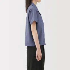 Sale Women's Breathable Seersucker Open Collar Short Sleeve Shirt Women Tops & Shirts