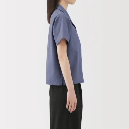 Sale Women's Breathable Seersucker Open Collar Short Sleeve Shirt Women Tops & Shirts