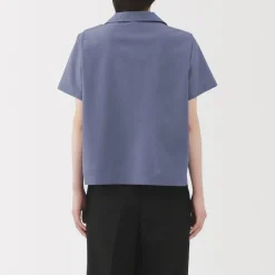 Sale Women's Breathable Seersucker Open Collar Short Sleeve Shirt Women Tops & Shirts