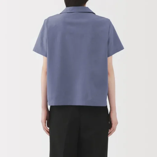 Sale Women's Breathable Seersucker Open Collar Short Sleeve Shirt Women Tops & Shirts