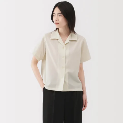 Sale Women's Breathable Seersucker Open Collar Short Sleeve Shirt Women Tops & Shirts