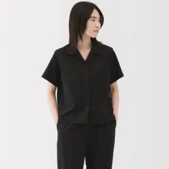 Sale Women's Breathable Seersucker Open Collar Short Sleeve Shirt Women Tops & Shirts