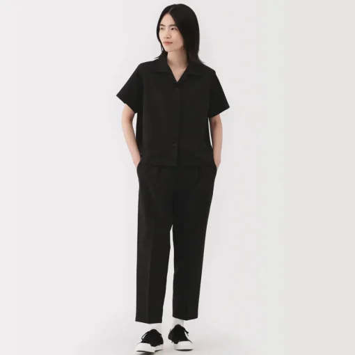 Sale Women's Breathable Seersucker Open Collar Short Sleeve Shirt Women Tops & Shirts