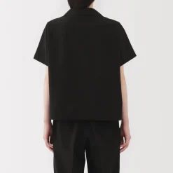 Sale Women's Breathable Seersucker Open Collar Short Sleeve Shirt Women Tops & Shirts