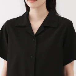 Sale Women's Breathable Seersucker Open Collar Short Sleeve Shirt Women Tops & Shirts