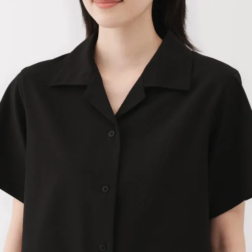 Sale Women's Breathable Seersucker Open Collar Short Sleeve Shirt Women Tops & Shirts