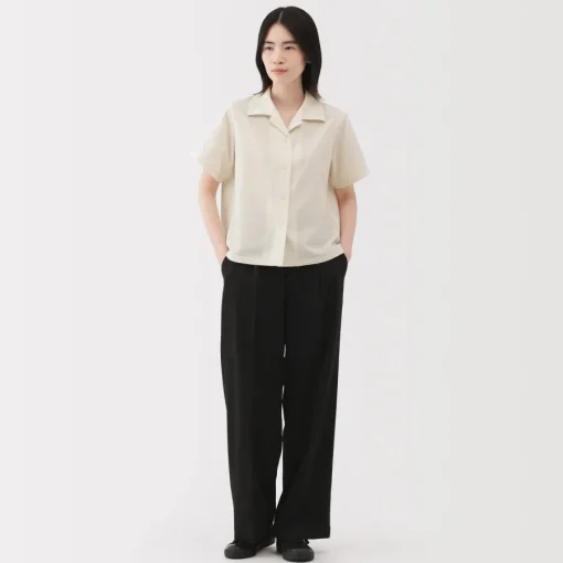 Sale Women's Breathable Seersucker Open Collar Short Sleeve Shirt Women Tops & Shirts