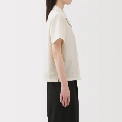 Sale Women's Breathable Seersucker Open Collar Short Sleeve Shirt Women Tops & Shirts
