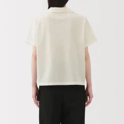 Sale Women's Breathable Seersucker Open Collar Short Sleeve Shirt Women Tops & Shirts