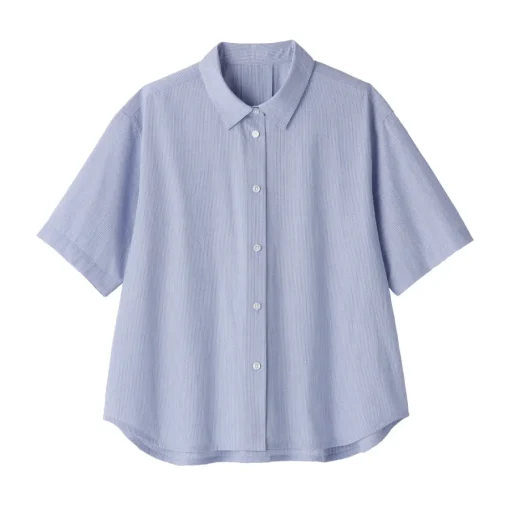 Sale Women's Cool Touch Regular Collar Short Sleeve Striped Shirt Women Tops & Shirts