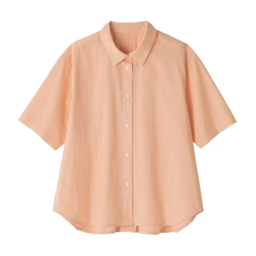Sale Women's Cool Touch Regular Collar Short Sleeve Striped Shirt Women Tops & Shirts