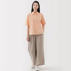 Sale Women's Cool Touch Regular Collar Short Sleeve Striped Shirt Women Tops & Shirts