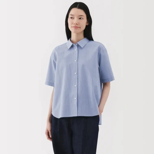 Sale Women's Cool Touch Regular Collar Short Sleeve Striped Shirt Women Tops & Shirts