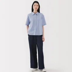 Sale Women's Cool Touch Regular Collar Short Sleeve Striped Shirt Women Tops & Shirts