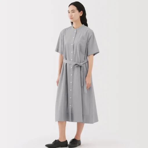 Clearance Women's Cool Touch Short Sleeve Striped Shirt Dress Women Dresses