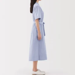 Clearance Women's Cool Touch Short Sleeve Striped Shirt Dress Women Dresses