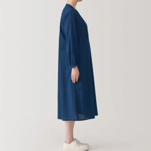 Online Women's Cotton Voile Indigo Long Sleeve Dress Women Dresses
